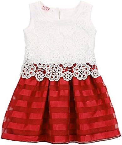 Girls Summer Lace Flower Princess Wedding Dress Size 6T Red
