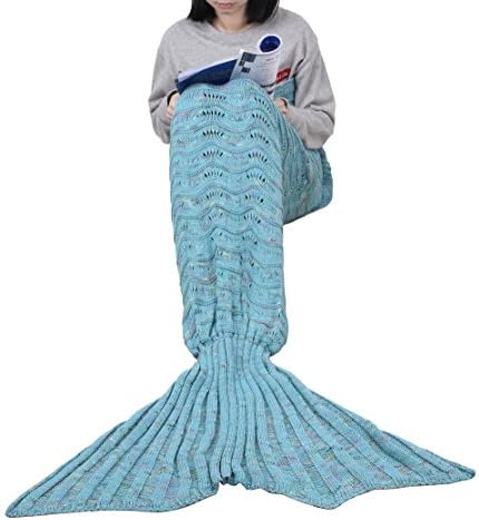 IMUZYN Knitted Mermaid Tail Blanket for Adults 78"45"Crochet Sleeping Bag Super Soft for All Seasons Fish Scale Sleeping Blanket for Living Room, Bedroom And Sofa Adult Crochet Green