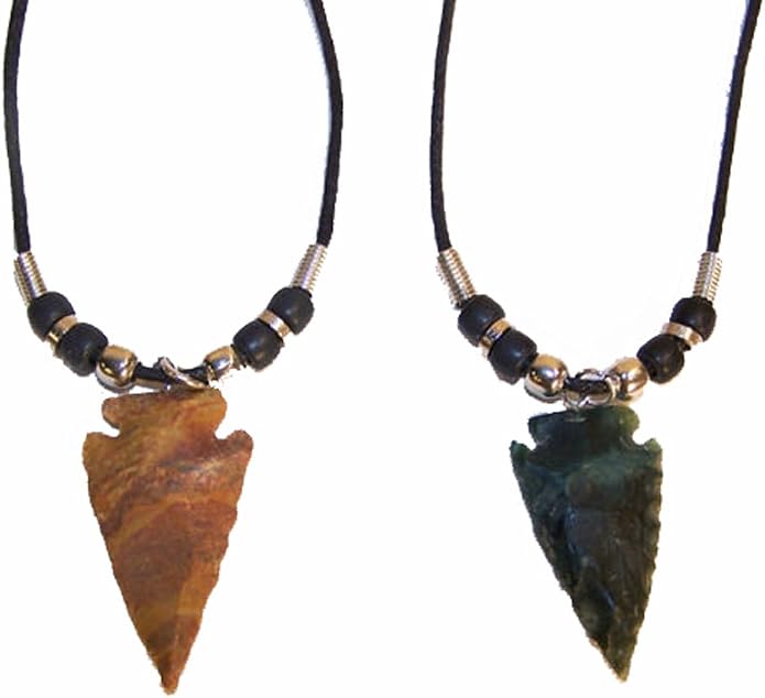 novelties 2 Real Stone Arrowhead 18 Inch Rope Necklace W