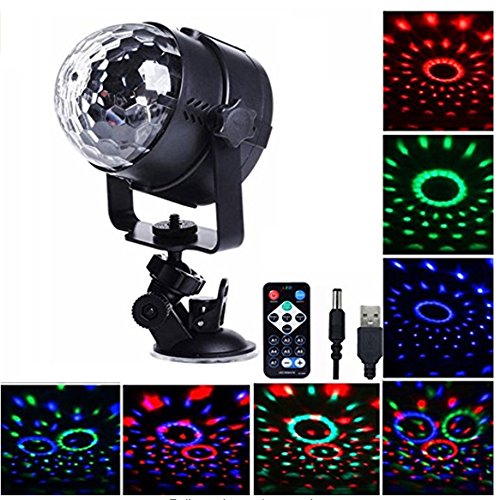 Mini Disco Stage light Ball Lights with Remote ,Sound Activated Strobe Effect 7-Pattern Rotating RGB LED Party Light Show for Dance Floor Night Club DJ Lighting (stage light with sucker)