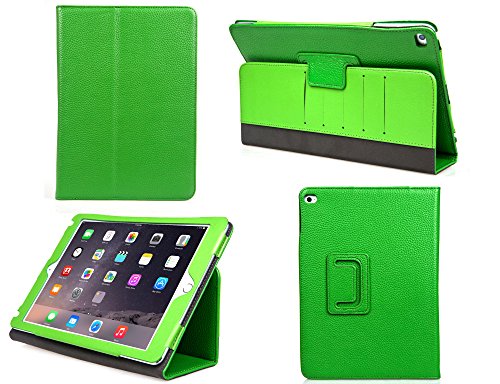 Bear Motion for iPad Air 2 - Genuine Leather Folio Case for iPad Air 2 with Built in Stand (Supports Smart Cover Function) (Green)