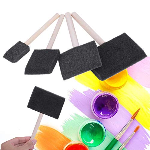 Ruiqas Foam Sponge Paint Brush, 4Pcs Foam Sponge Brush with Wooden Handle for Painting/Graffiti/Dust Cleaning