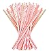 Paper Straws - 200-Pack Pink, Gold, and Peach Colored Fun Drinking Straws with Coral Stripes, Polka Dot, and Star Designs by Esdabem