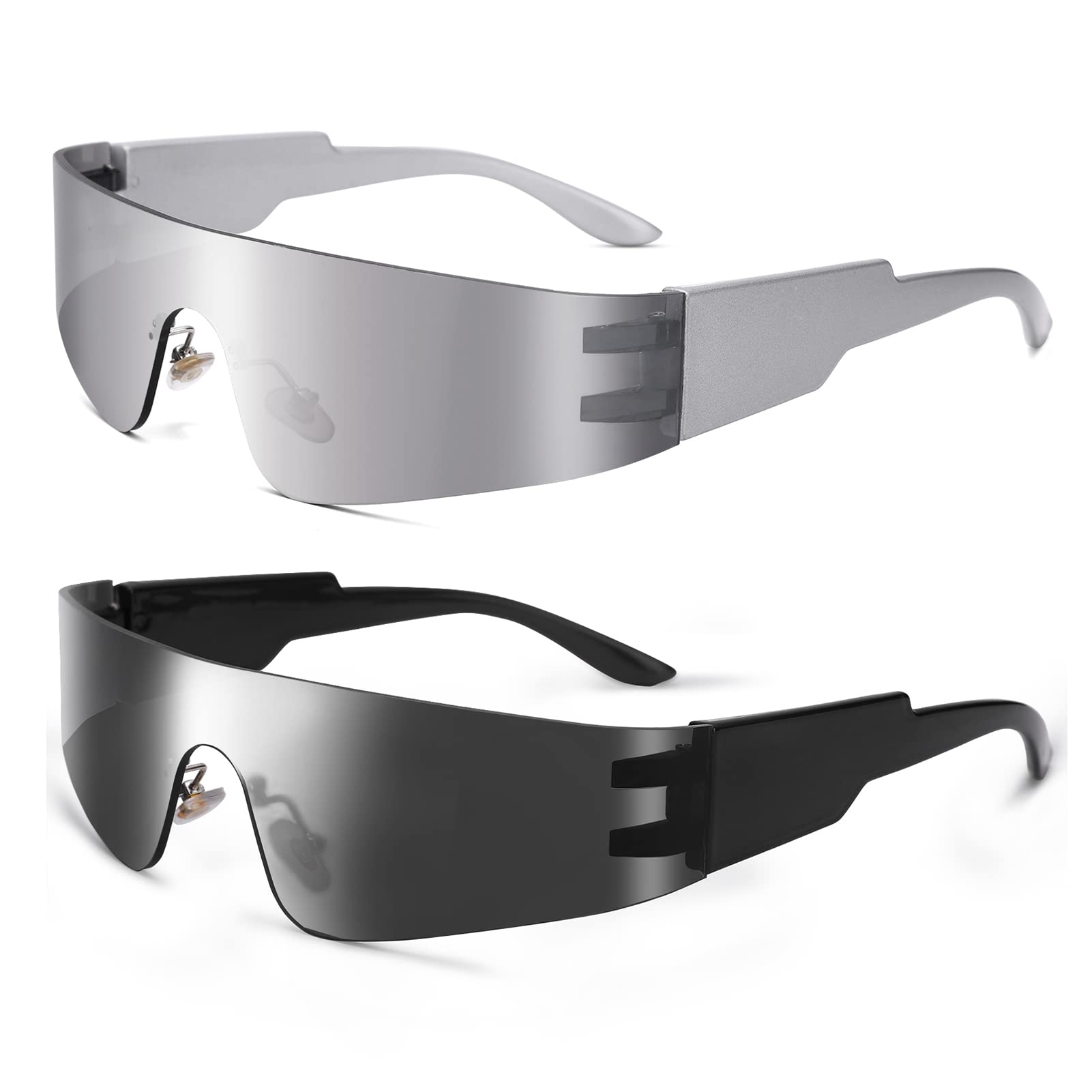 Photo 1 of **Only one**
COASION Wrap Around Sunglasses for Women Men Trendy Rimless Futuristic Shades Y2k Shield Flat Top Fashion Eyeglasses (Black/Grey + Silver/Silver Mirrored)