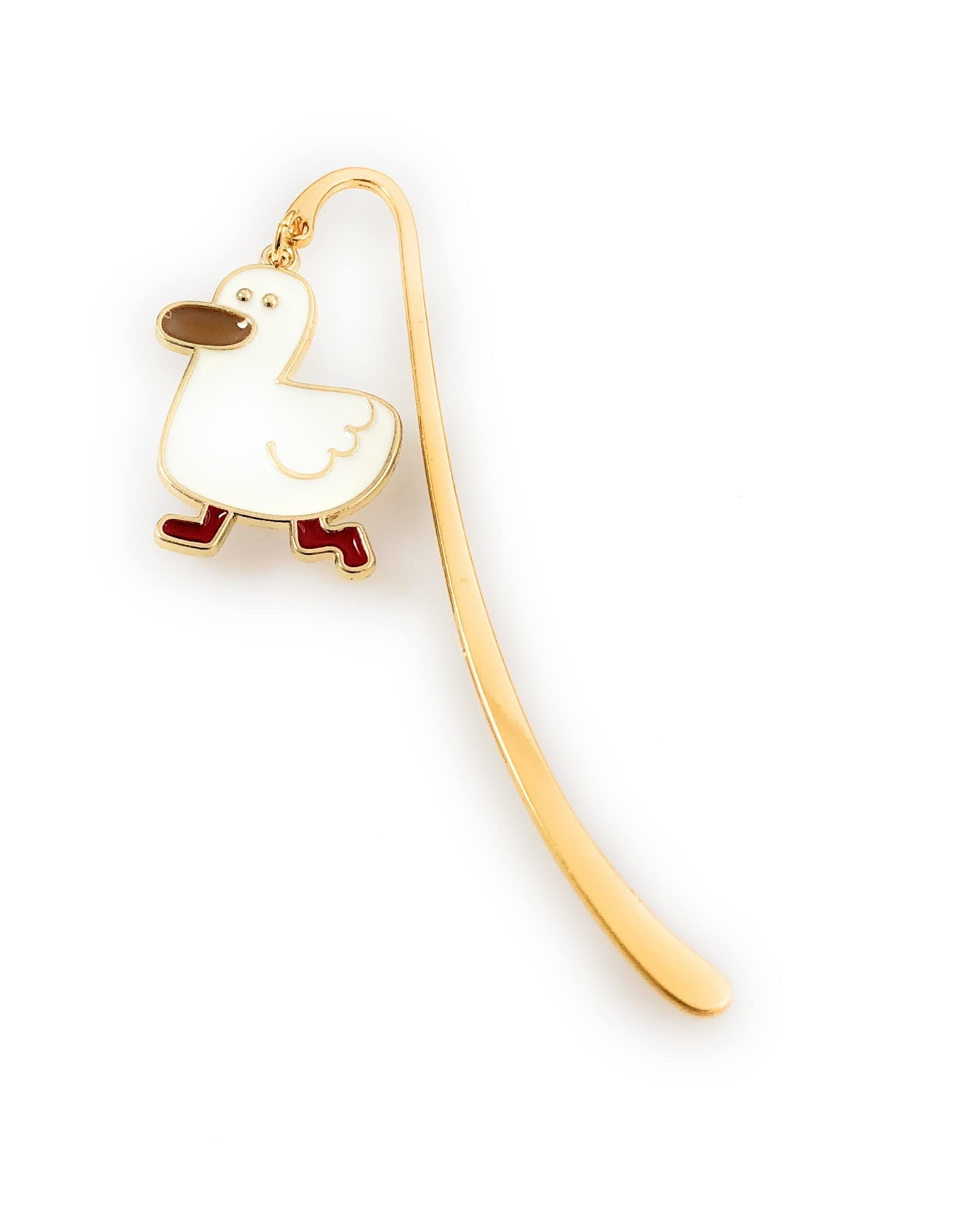 FizzyButton Gifts White Duck Mini Bookmark with Gold Tone Enamel Charm in Gift Bag
