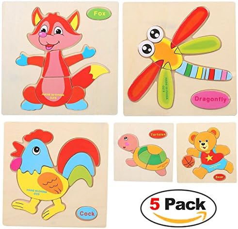 NEFUTRY 3D Wooden Jigsaw Puzzles Toy Sets for Kids Girls Boys Toddlers Babies Educational Puzzle Toys (Pack of 5)-Type 2