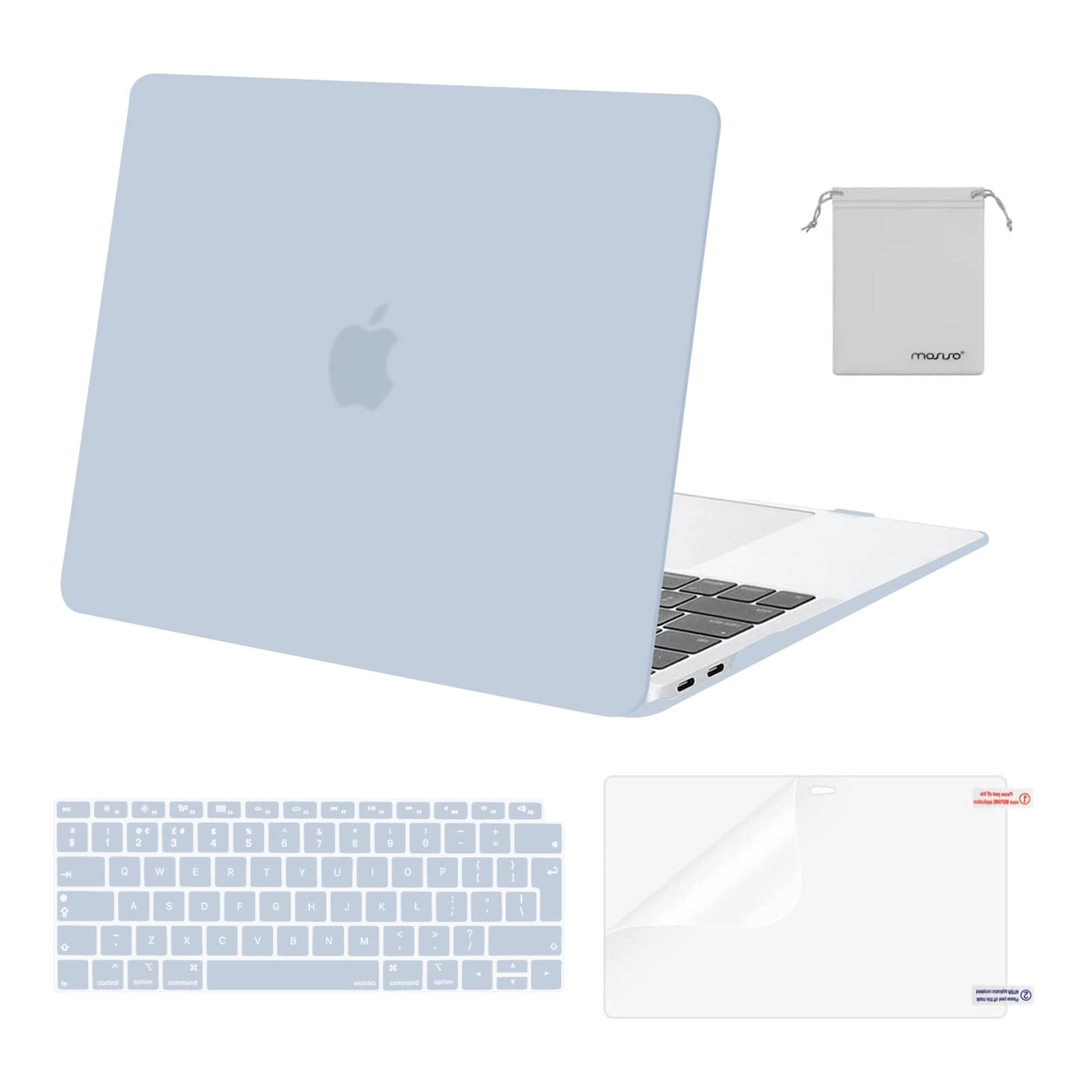 MOSISO Compatible with MacBook Air 13 inch Case M1 2021 2020 2019 2018, Hard Shell for MacBook Air M1 Case 13.3 inch A2337 A2179 A1932 & Keyboard Cover & Screen Film & Storage Bag, Baby Blue