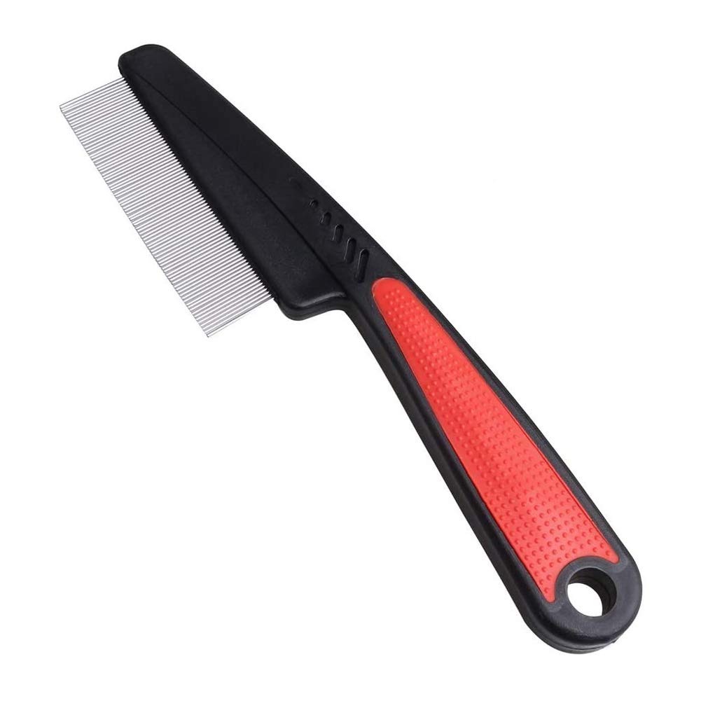 Stainless Steel Flea Comb for Dogs and Cats - Professional Pet Grooming Comb - Removes Fleas, Ticks, Eggs, Mites & Dandruff - 2-in-1 Tear Stain Remover Tool