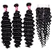 Brazilian Deep Wave Human Hair 3 Bundles with Closure (26 28 30 + 20 Free Part) 9A Unprocessed Brazilian Virgin Human Hair Deep Curly Hair Weave Bundles with Closure Natural Color