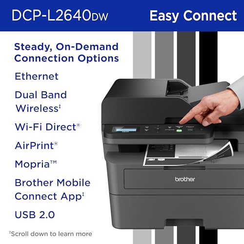 Brother DCP-L2640DW Wireless Compact Monochrome Multi-Function Laser Printer with Copy and Scan, Duplex, Mobile, Black & White | Includes Refresh Subscription Trial(1), Works with Alexa