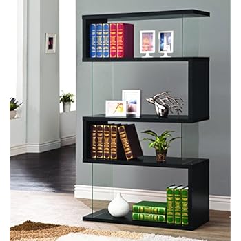 Asymmetrical Snaking Bookcase Black and Clear