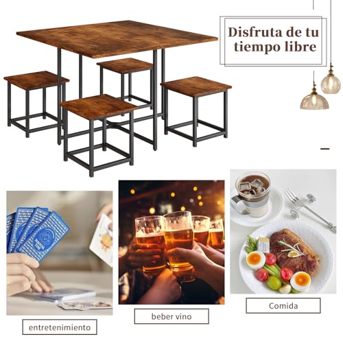 Comedor 4 Personas Mesa 80x80 cm con 4 Taburetes Negro Vintage | Juego de comedor compacto para 4 personas, ideal para departamentos, cocinas pequeñas y espacios modernos.