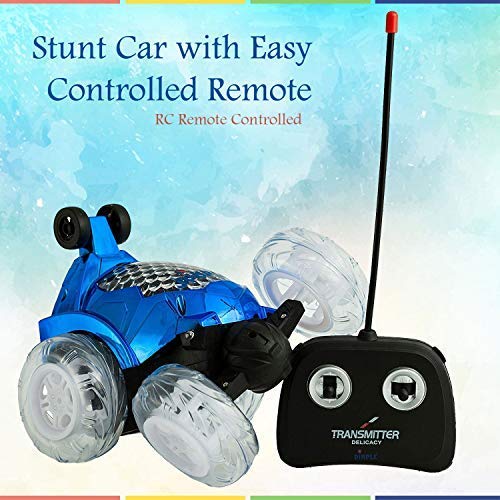 Dimple Blue RC Remote Controlled Stunt Car with 360 Front Wheels for Flipping, Spinning and Racing, Lights Up & Music - Thumbnail 3