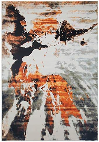 DMGY Modern Impressionist Graffiti Durable Area Rug For Living Room, Stripe Thick Jute High Density Braided Non-Slip, Gray, Orange,Orange,200Cm×290Cm [Energy Class A]
