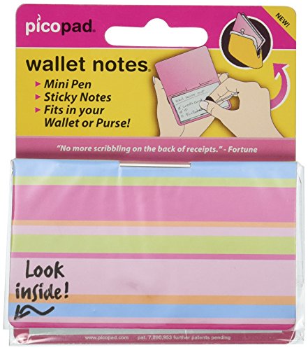 Everyday Innovations PicoPad Wallet Notes With Mini Pen, Credit Card-Sized, Pink (PP01-Stripes)