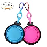 PerSuper Collapsible Dog Bowl,2 pack Food Grade Silicone Foldable Expandable Dog Pet Bowl,Portable Travel Bowl with Carabiner,Durable Dog Water Bowl,Cat Dog Food Water Feeder Bowl,Blue&Pink