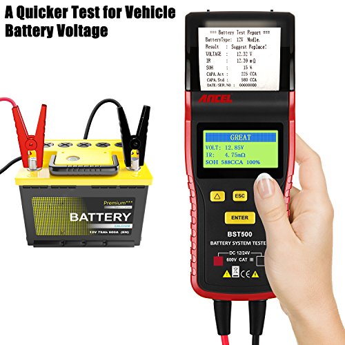 ANCEL BST 500 Professional 12V / 24V Automotive Load Battery Tester Print Data Available Digital Analyzer Bad Cell Test Tool for Car / Truck / Motorcycle and More (Black/Red)