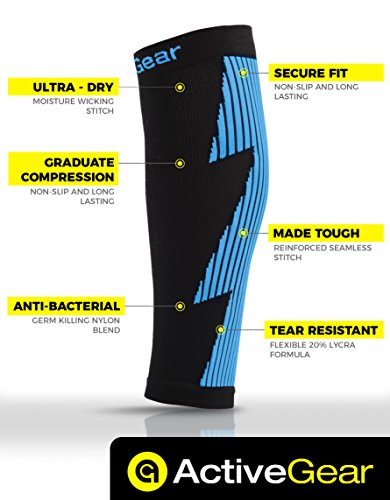 Calf Compression Sleeves - Men and Women Leg Support Socks - Black/Blue S/M (One Pair)