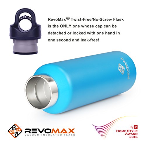 RevoMax V2 Twist-Free/No-Screw Vacuum Insulated Water Bottle -with One-Click Open/Close Lid for 36 Hours Ice Cold - Standard Mouth