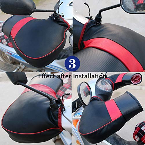 Ya-tube Motorcycle Grip Handlebar Muff Cold-Proof Pu Leather Windproof Waterproof Thermal Cover Glove Drawstring Closing