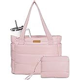 FHELAD Quilted Puffer Tote Bag for Women, 21L Work Hobo Tote, Lightweight Travel Shoulder Bag for Nurses/Commuters | 16" Laptop Sleeve, Foldable Design, Cup Holder Pocket, Daily Carry On Bags