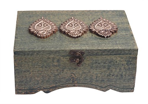 Store Indya Wooden Tea Box Chest with 6 Compartments Teabags Condiments Spices Holder Organizer Keepsake Storage Box Handmade Wooden Block In Distress Finish (Design 1)