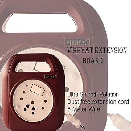 8 Meter Wire Vikhyat RolexoB0 Extension Board 2 Pin Flex Box with Switch & Indicator Ultra Smooth Rotation(6 Amp.240V AC) with 8 Meter Wire | Only Dust Free Extension Cord (Maroon & White)