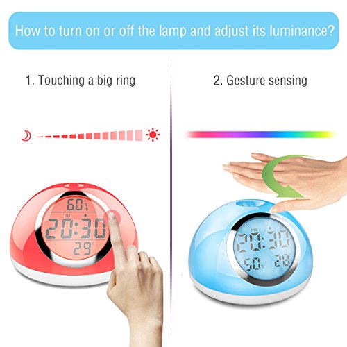 Sunrise Alarm Clock, Kids Alarm Clock, [2018 New] Wake-Up Light Digital Clock 6 Nature Sounds with Gesture Sensing and Snooze Function for Bedrooms, Kids, Heavy Sleepers (White) - Thumbnail 2