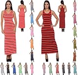Enimay Women's Designer Stripe Summer Maxi Long Dress Scoop Neck Racerback