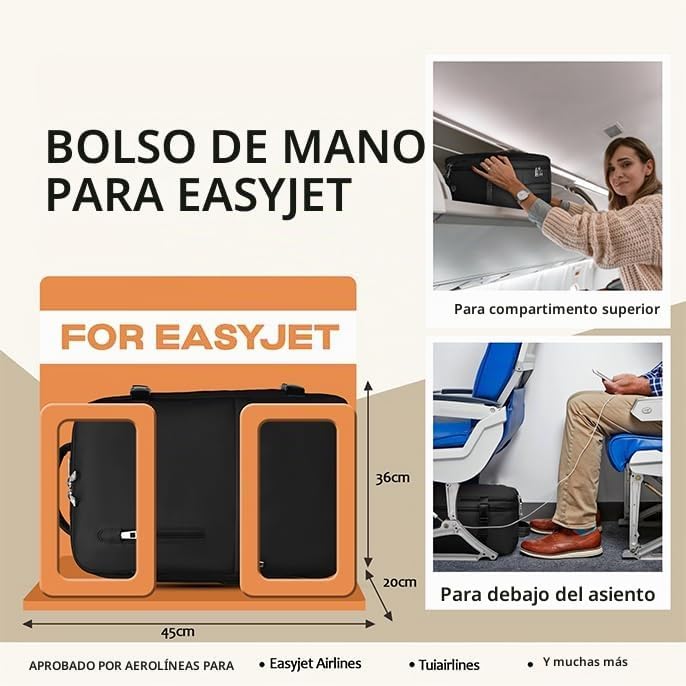 Mochila Viaje Cabina Avion 45x36x20 para Ryanair Equipaje de Mano
