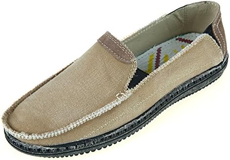 Pinpochyaw Mens Canvas Slip On Loafers Vintage Flat Boat Shoes(6.5 D(M) US, Camel)