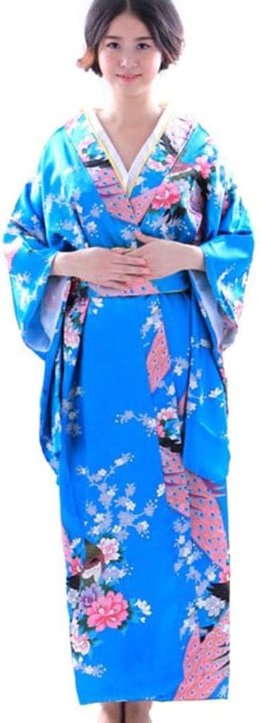 BoburyL Women Girls Japanese Satin Floral Long Kimono Yukata Photo Cosplay Costume