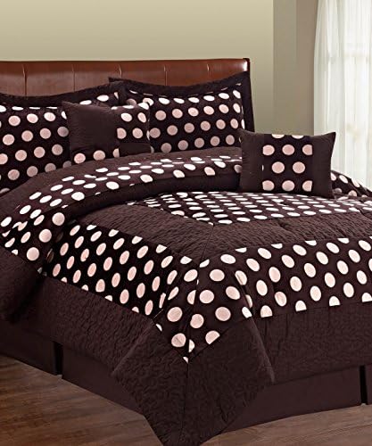 Serenta 6 Piece Big Dots Coffee Bean Comforter Bed in a Bag Set, Queen, Silver Pink