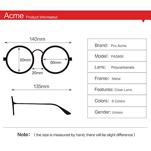 Pro Acme Retro Round Metal Frame Clear Lens Glasses Non-Prescription (Gunmetal Frame/Clear Lens)