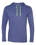 Anvil Lightweight Hooded T-Shirt, Heather Blue/ Neon Yellow, Medium