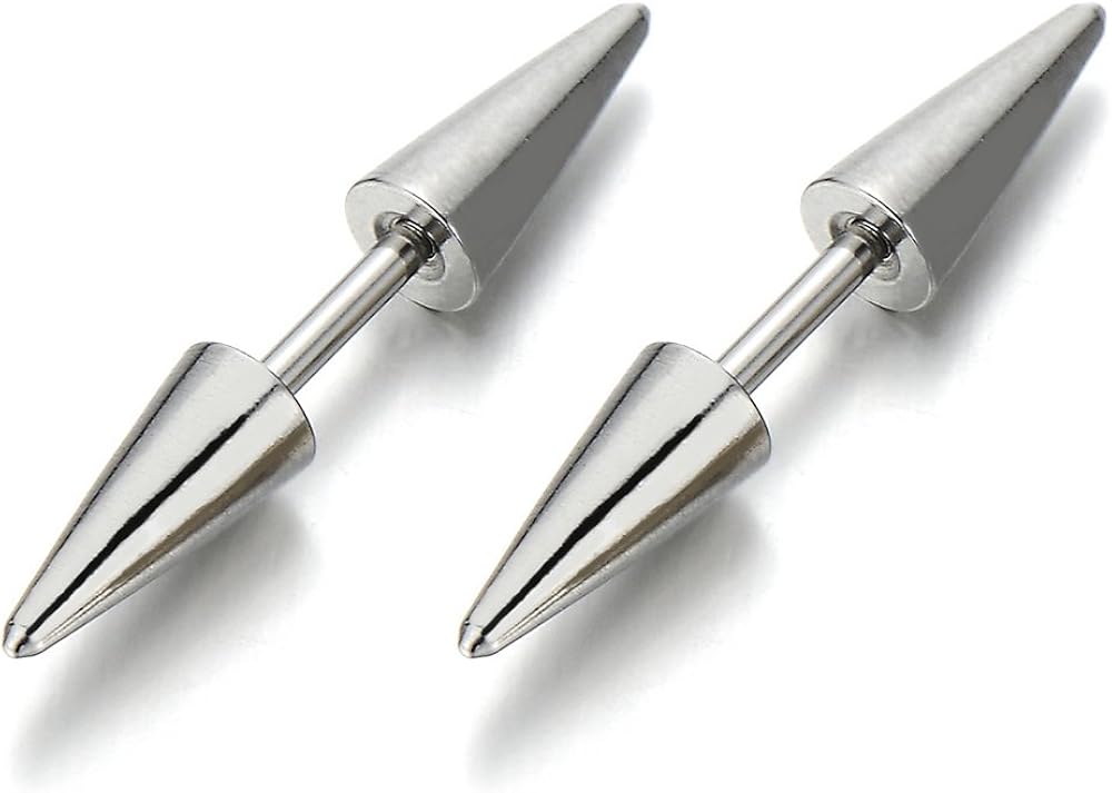 Pair Double Spike Stud Earrings in Stainless Steel for Men and Women