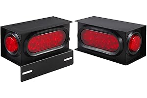 Jamarco 2Pcs Trailer Lights Welded Mount Steel Boxes Housing Kit W/License Plates, 6" Inch Oval Led Trailer Tail Lights + 2" Inch Round Led Side Markers Red Flush w/Grommet Plugs Wire Pigtails