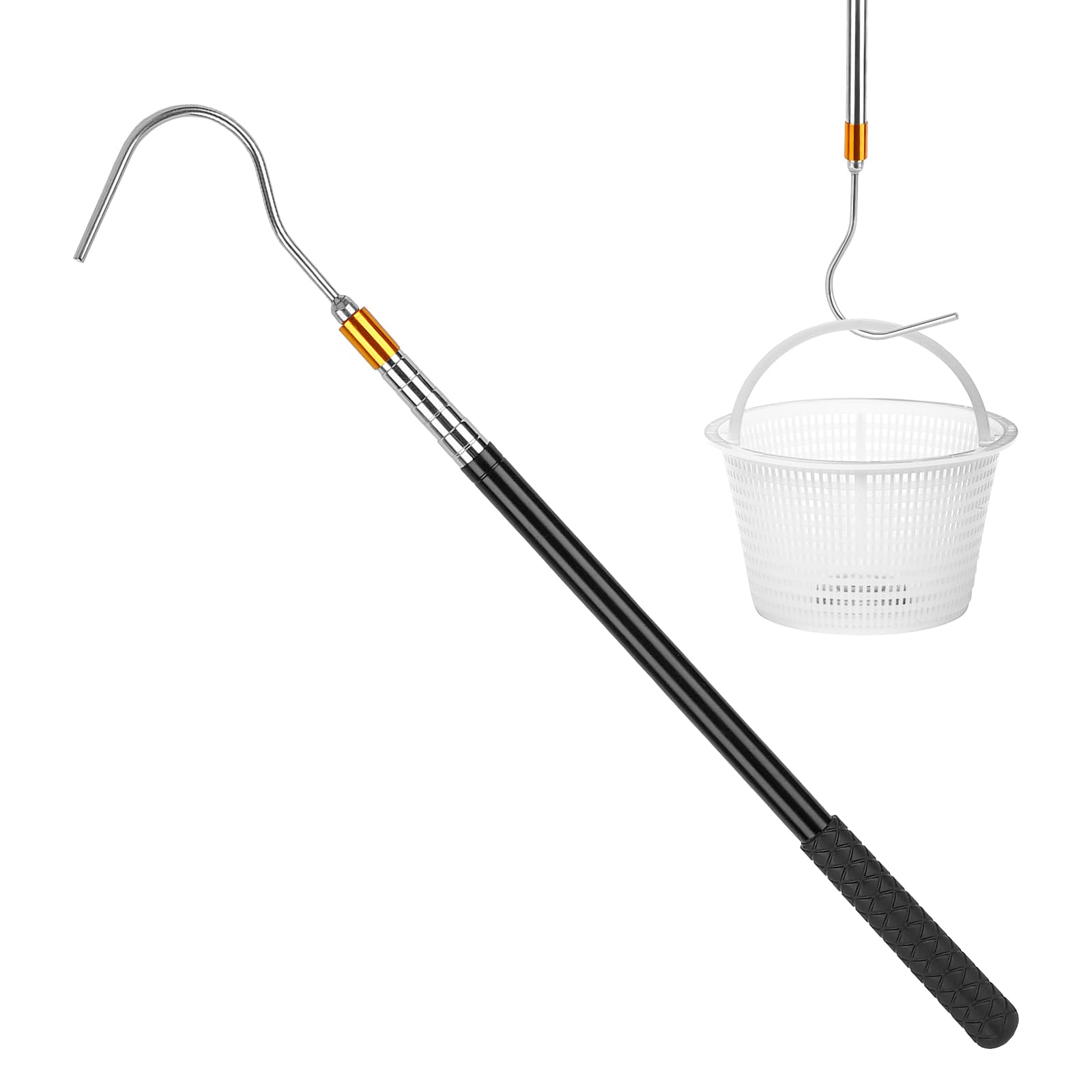Photo 1 of HOICATED Pool Skimmer Basket Hook Skimmer Basket Pole 62.9 Inch Skimmer Lid Lifting Hook Fit for Pool Skimmer Basket with Handle Pool Filter Basket Pool Hook