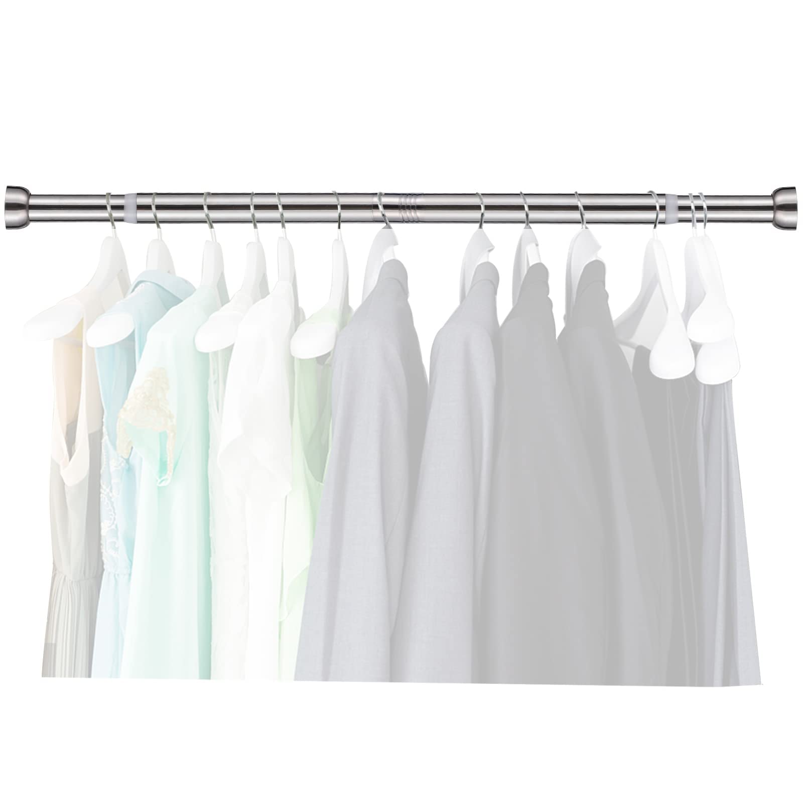Harrms Wardrobe Rail, Extendable Clothes Rail Silver 71-127cm, Heavy Duty Wardrobe Pole and Fittings for hanging clothes, Stainless Steel Clothes Hanging Pole for Bedroom
