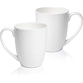 COSTMANCE Plain White Fine Bone China Blank Coffee Mugs Set of 2, 11 Oz Tea Cups with Large Handle, Lightweight Ceramic Coffee Mugs, Aesthetic Coffee Cups