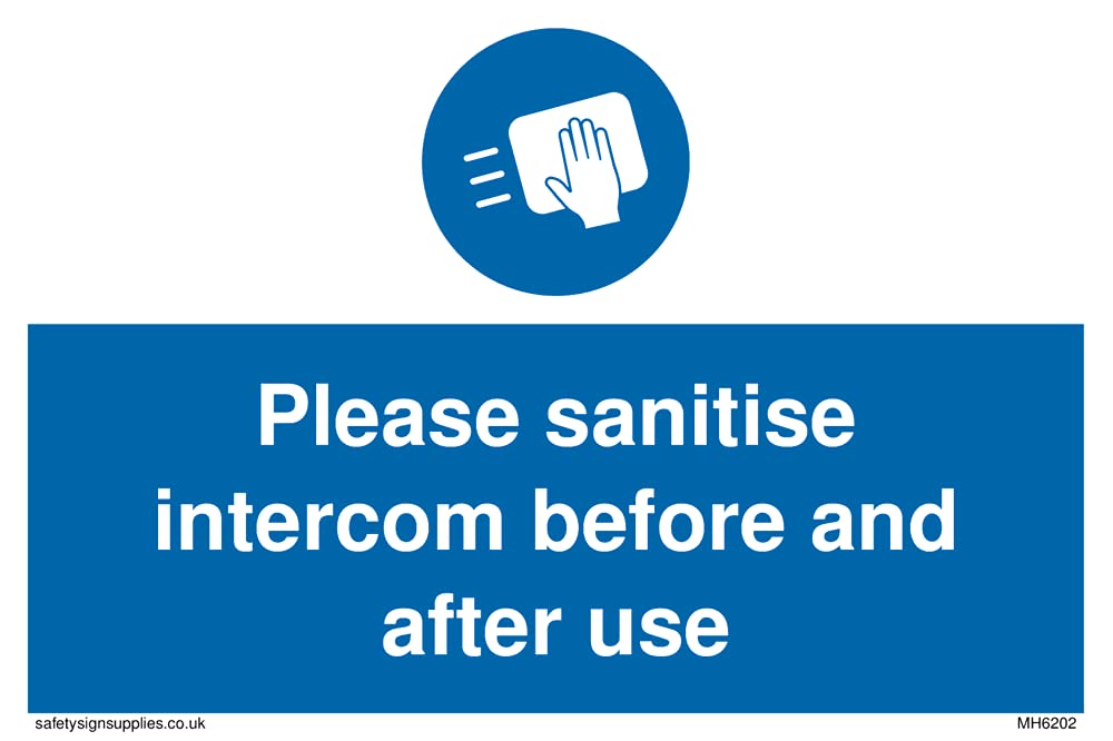 Pack of five - Please sanitise intercom before and after use Sign - 150x100mm - A6L