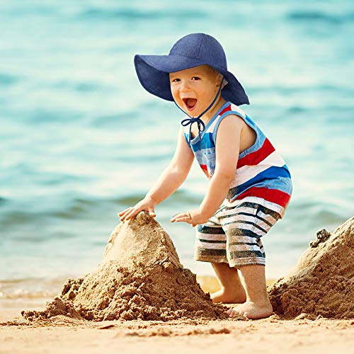 ThunderCloud Baby 50+ UPF Protective Wide Brim Sun Hat,Denim,S - Thumbnail 2