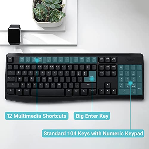 Rapoo X1800PRO Wireless Keyboard and Mouse Combo, Big Enter Key Full