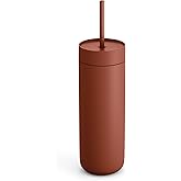 Fellow 20 oz Carter Cold Tumbler – Spill-Resistant Straw Lid, Stainless Steel Vacuum-Insulated Cup with Ceramic Interior and Reusable Straw for Cold Drinks, Fits Cup Holders, Dishwasher Safe,Sienna