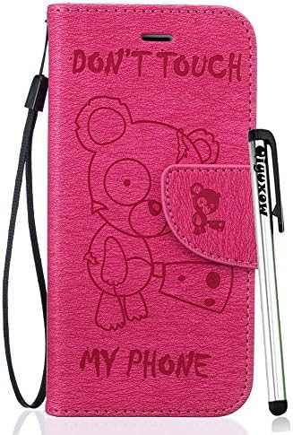 iPhone 8 Flip Case, Qiyuxow Drop Protection Hot Pink Diary Wallet Case Embossed Kind Bear Style W/ [ID Card / Cash Slot] [Wrist Strap] Dual-Use Design Kickstand Folio Cover for iPhone 7 &amp; iPhone 8