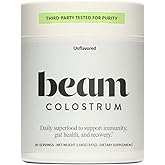 Beam Colostrum Powder – Gut Health, Immune Support & Recovery Supplement – 3g per Serving – Grass-Fed, Third-Party Tested, Pure Whole Bovine Colostrum – No Fillers, Non-GMO, 30 Servings