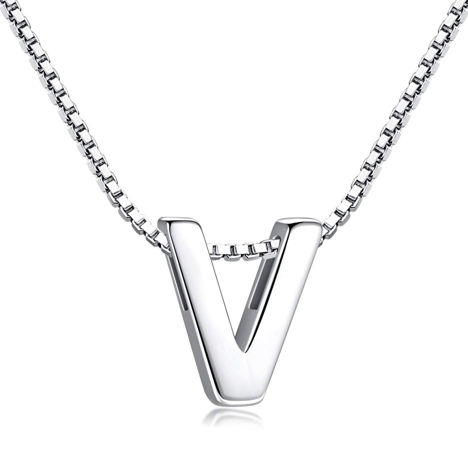 Candyfancy 1.0mm 18 inch 925 Sterling Silver 26 Small Letters Alphabet A-Z Initial Pendant Box Chain Necklace (V with Chain) โ image 1