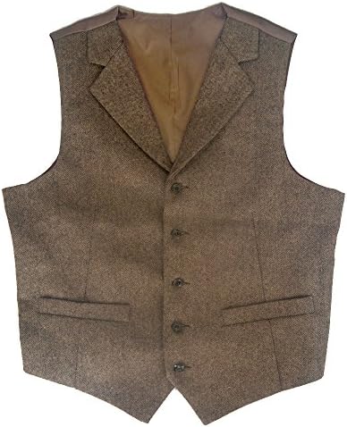 Tailorsun Tweed Vintage Notch Lapel Rustic Wedding Vest Brown (US 38)