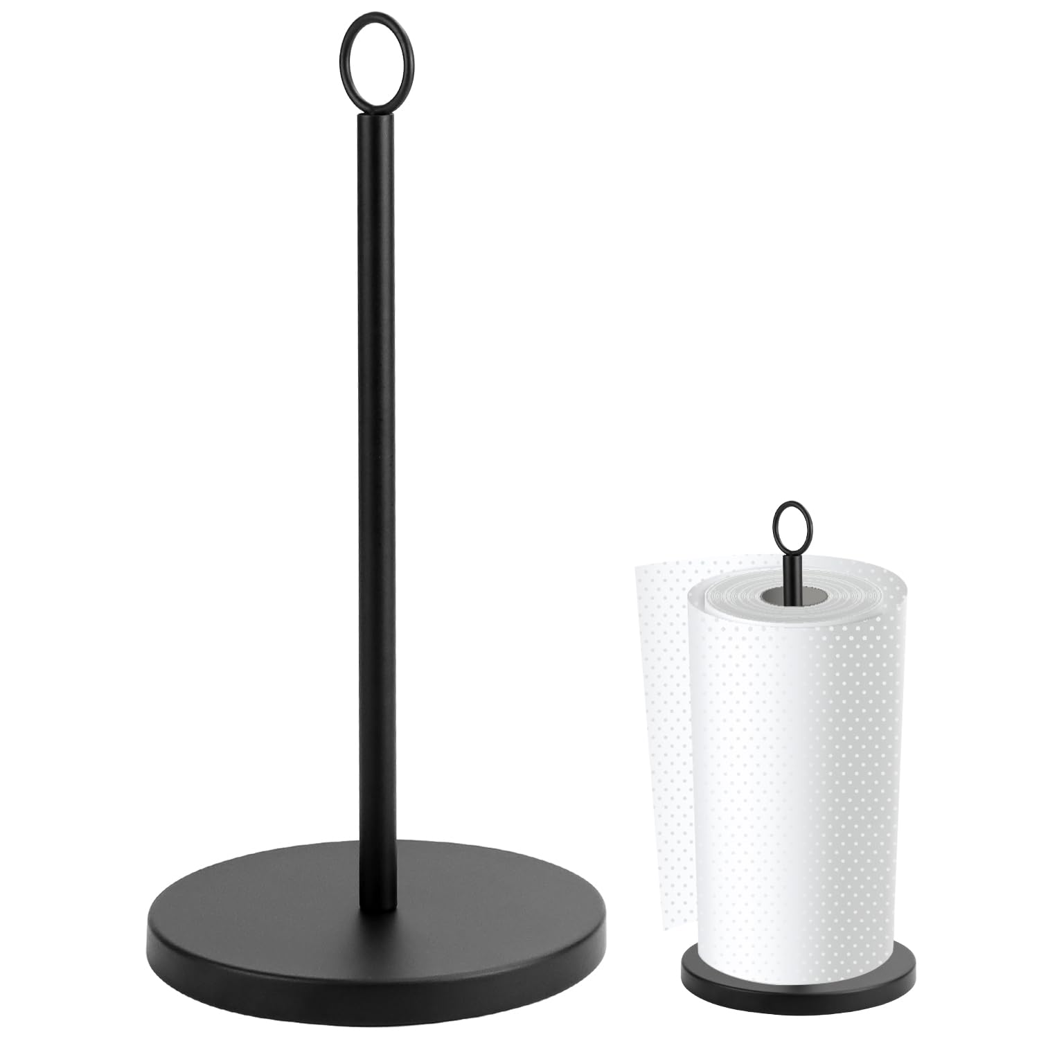 QWORK® Paper Towel Holder, Stainless Steel Black Roll Holder, Kitchen Roll Holder with Weighted Base, for Most Sizes Roll
