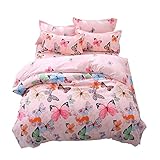 Lemontree Butterfly Bedding Set- Girls Soft Bedding Duvet Cover Set-Pink Butterflies Floral Patterns,Hypoallergenic,Microfiber -1 Duvet Cover + 1 FLAT Sheet + 2 Pillowcases JUST COVER NOT COMFORTER